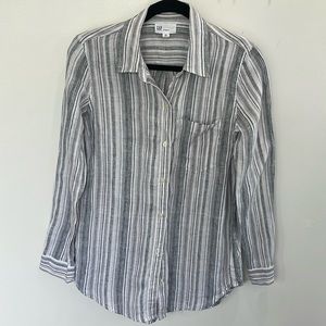 100% linen Gap boyfriend lagenlook white black button down long sleeve shirt XS
